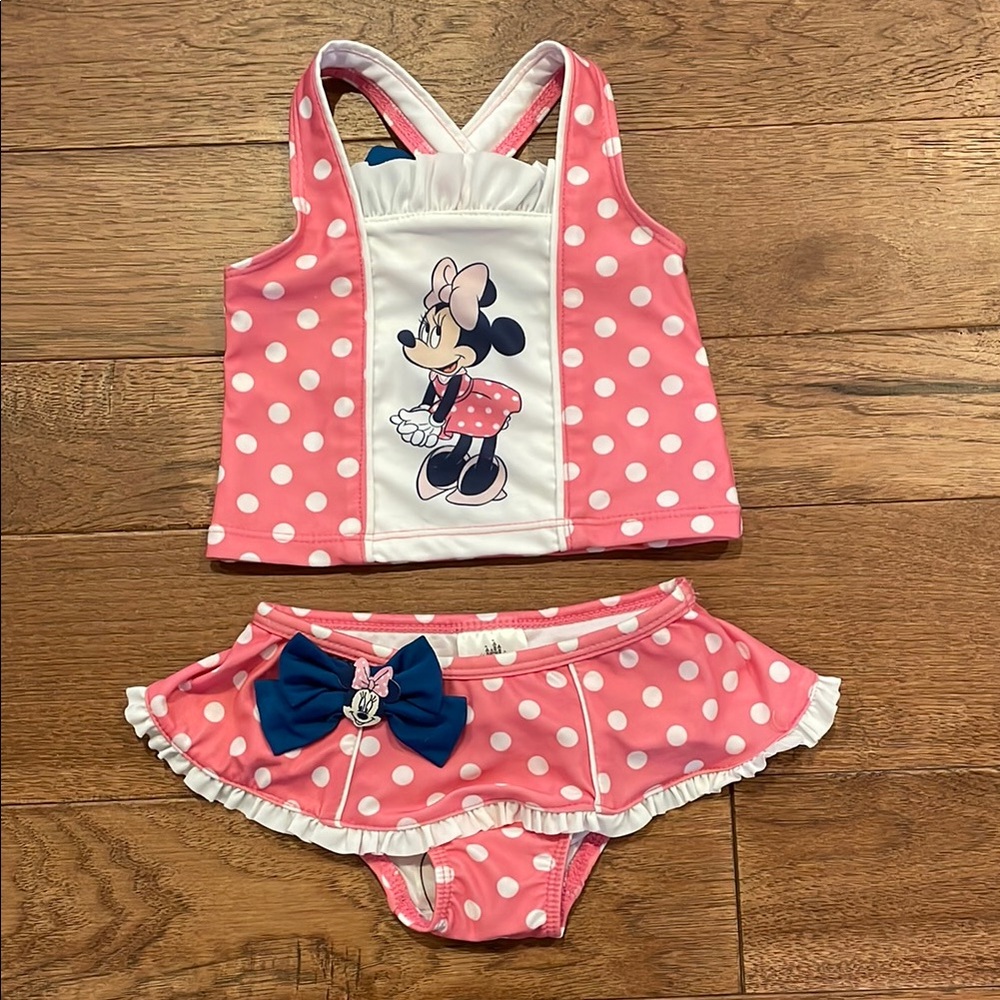 Disney Baby Minnie Mouse Pink White Polka Dot Bathing Suit - Size 6-9 M